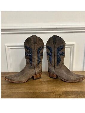 Frye Daisy Duke Studded Western Cowboy Boots Brown Blue Size 8
